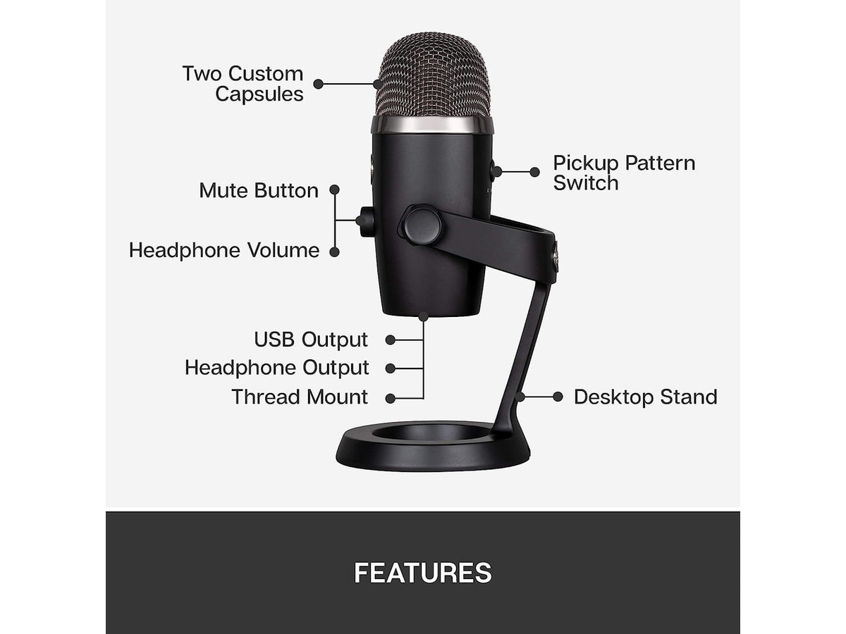 Blue Yeti Nano Premium USB Microphone for PC, Mac, Gaming, Recording, Streaming, Podcasting, Condenser Mic with Blue VO!CE Effects, Cardioid and Omni, No-Latency Monitoring - Blackout