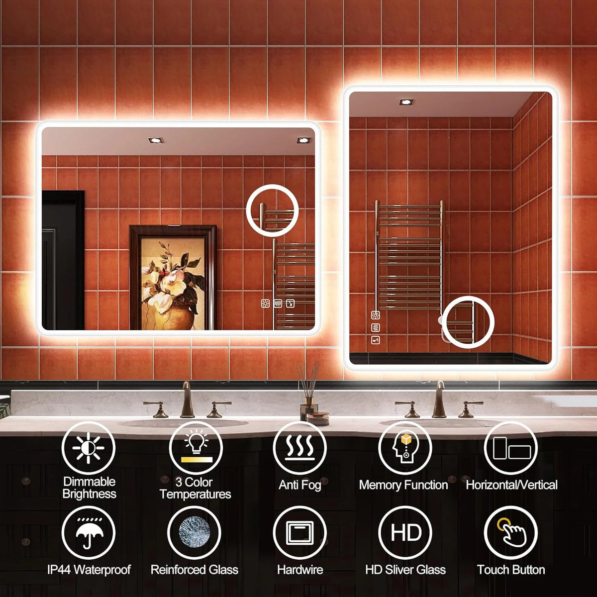 2026 Bathroom mirror S'bagno with lighting 1200 x 700 mm, IP44, LED, Bluetooth, anti-fog, 3 light colours (3,000 K, 4,000 K