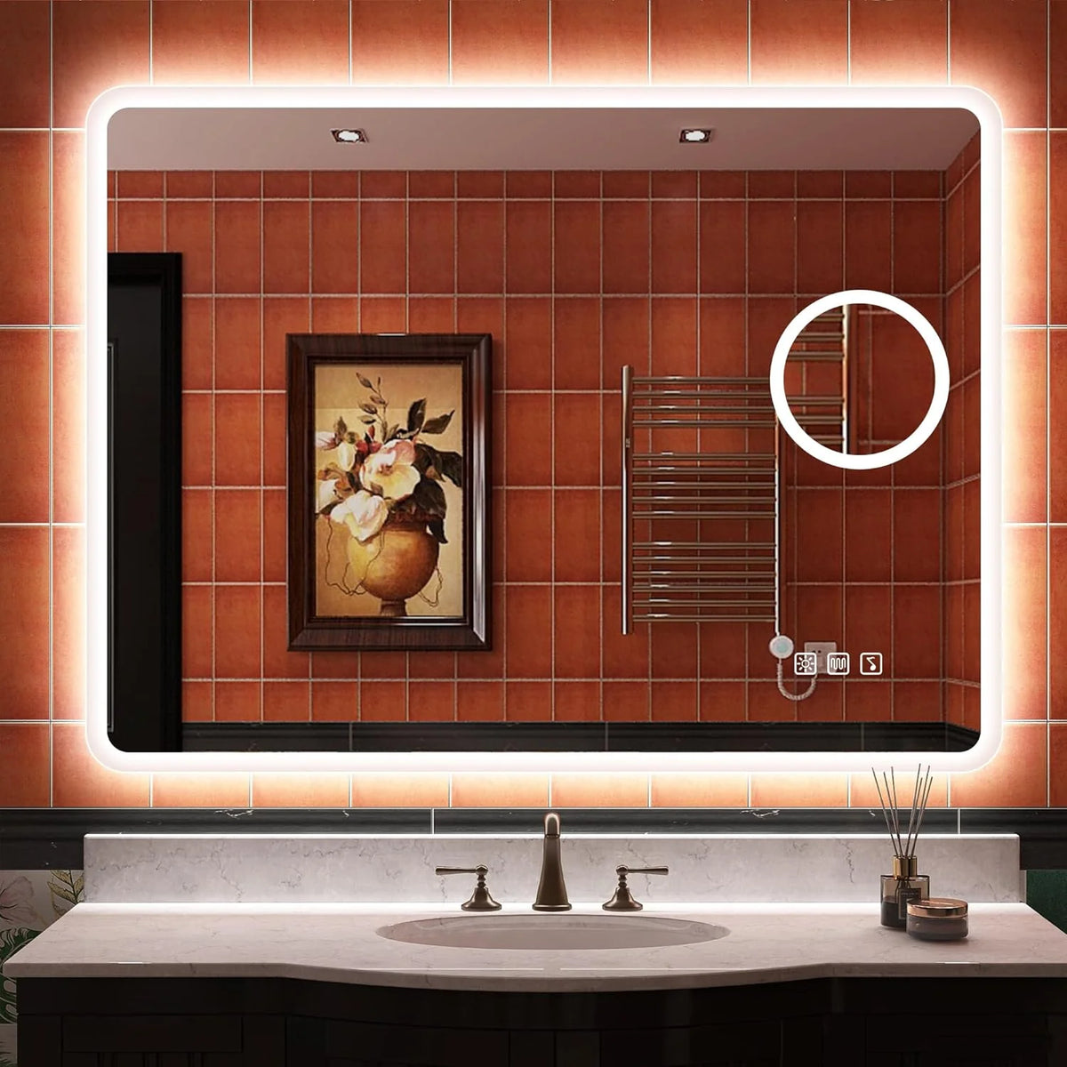 2026 Bathroom mirror S'bagno with lighting 1200 x 700 mm, IP44, LED, Bluetooth, anti-fog, 3 light colours (3,000 K, 4,000 K