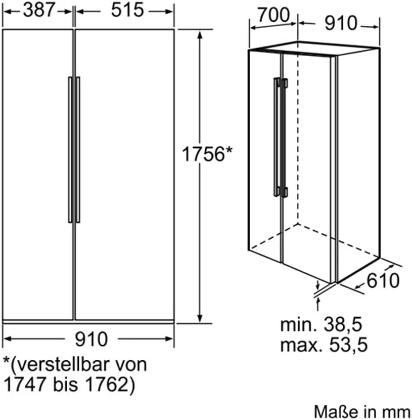2026 Bosch KAN62A75 Side by Side/A++ / refrigerator : 385 L/freezer : 219 L / 0. [Energy class A++]