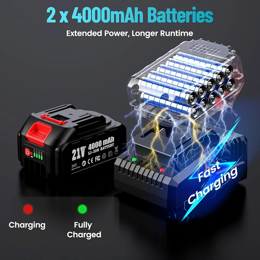 2026 Uaoaii 1000 Nm Brushless Cordless Impact Wrench with 4000mAh Battery, Adapter and 5 Sockets