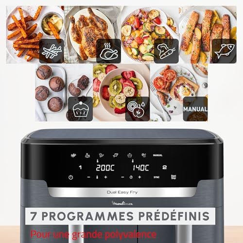 2026 Moulinex air fryer two compartments, very large capacity 11L, 10 people, 7 Automatic programs, oil-free fryer, Digital t