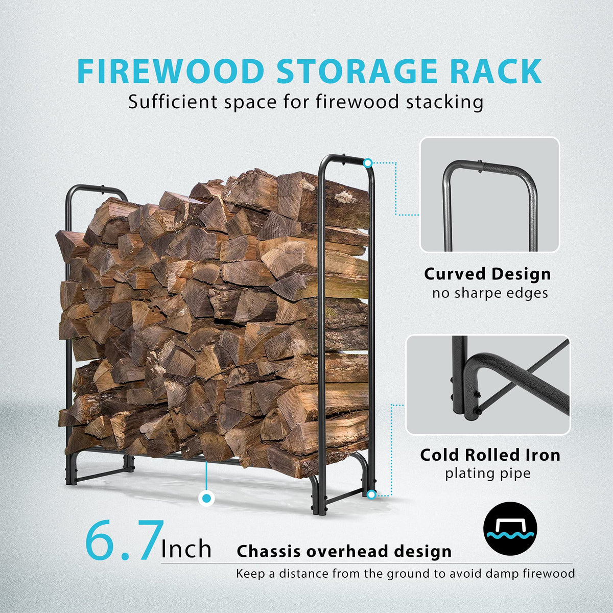 VIVOHOME 4 ft Heavy Duty Firewood Rack Outdoor with Cover, Black Fire Wood Storage Rack, Log Holder and Cover Combo Set with Zipper