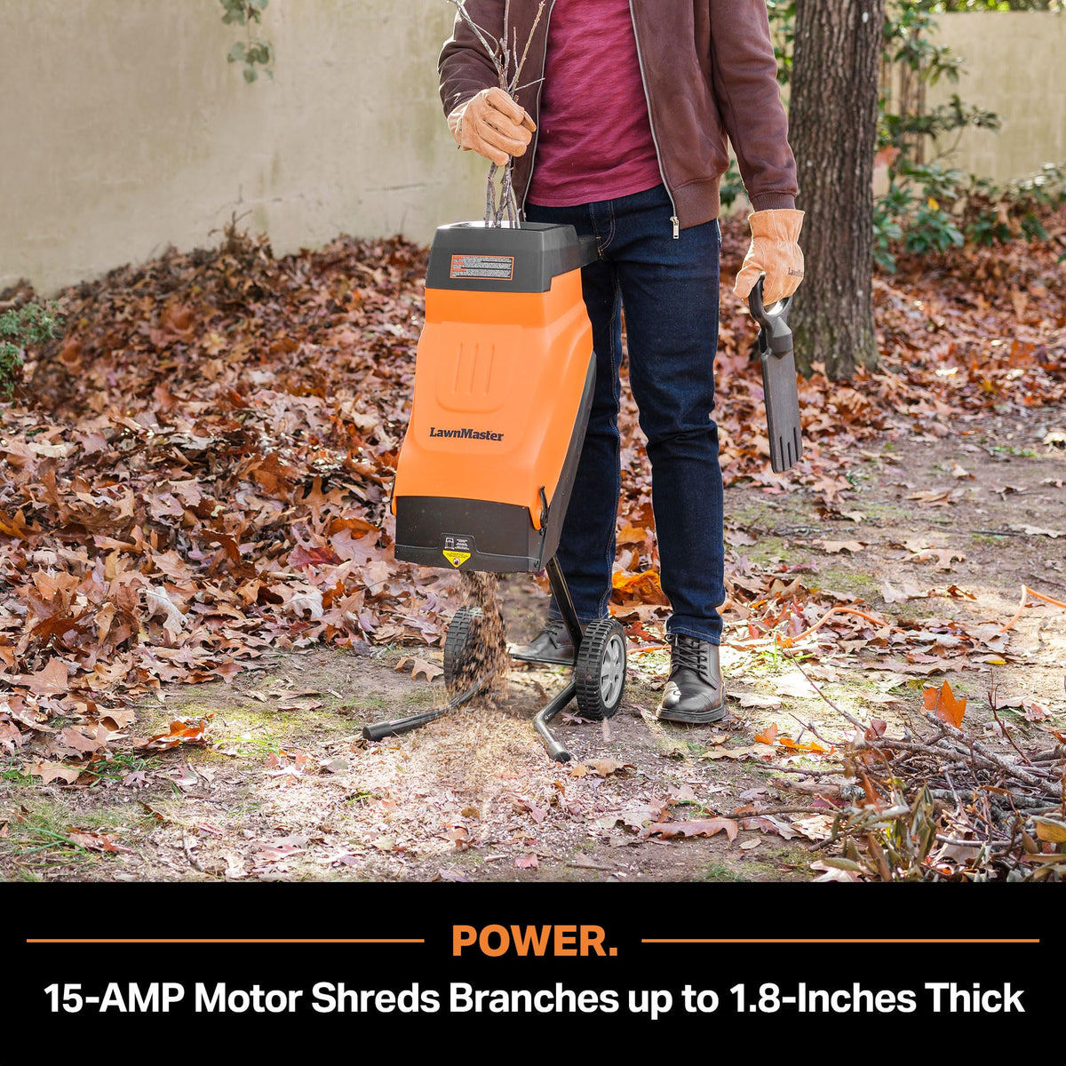 LawnMaster Electric Wood Chipper 1.8'' Cutting Diameter with Bag, FD1503 15-Amp, 14:1 Reduction