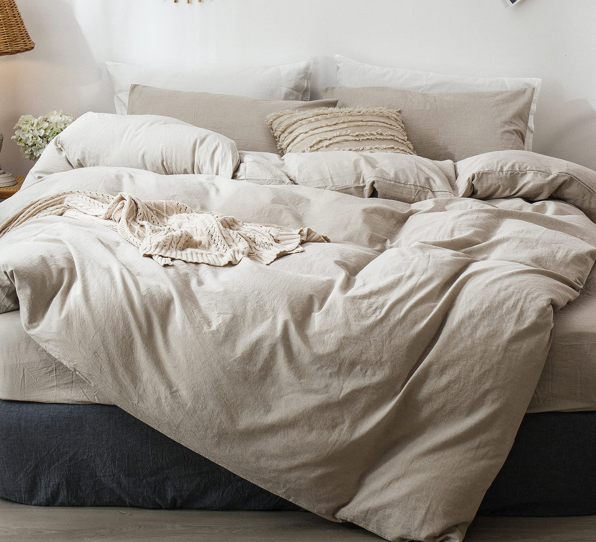 MooMee Duvet Cover Set 100% Washed Cotton Linen Like King Relaxed Lived-in Texture. Soft, Breathable & Long-lasting Comfort. Lightweight. Hidden Zipper with 8 Interior Corner Ties