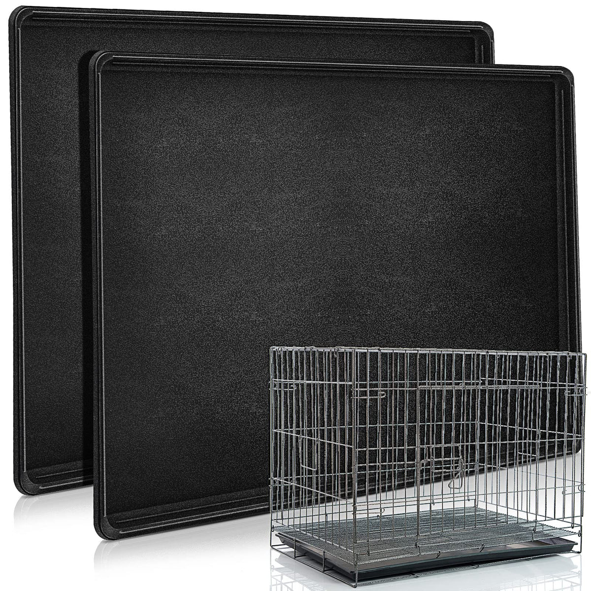 2 Pcs Dog Crate Tray 42" Replacement, Plastic Bottom Pan Dog Crate Pan for Kennel, Waterproof Easy to Clean, Leak-proof Plastic Ideal for Potty Training, Fits Wire Pet Cages, Black