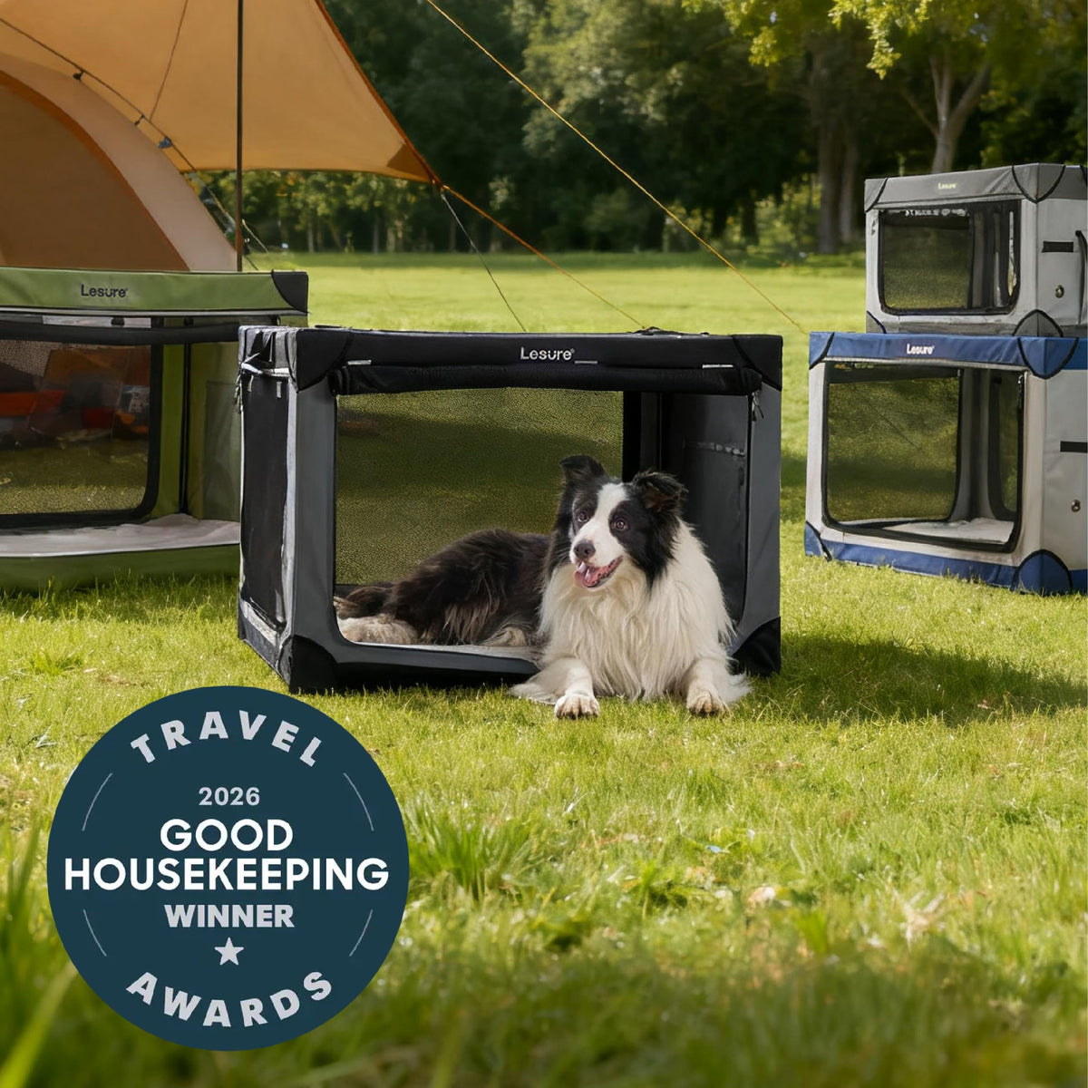 Lesure Shown on Today Show Soft Collapsible XL Dog Crate, 42in Black Portable Travel Camping Pet Kennel, 4-door, Indoor Outdoor Use, Easy to Set Up and Fold, For Extra Large Breeds Up to 90 lbs