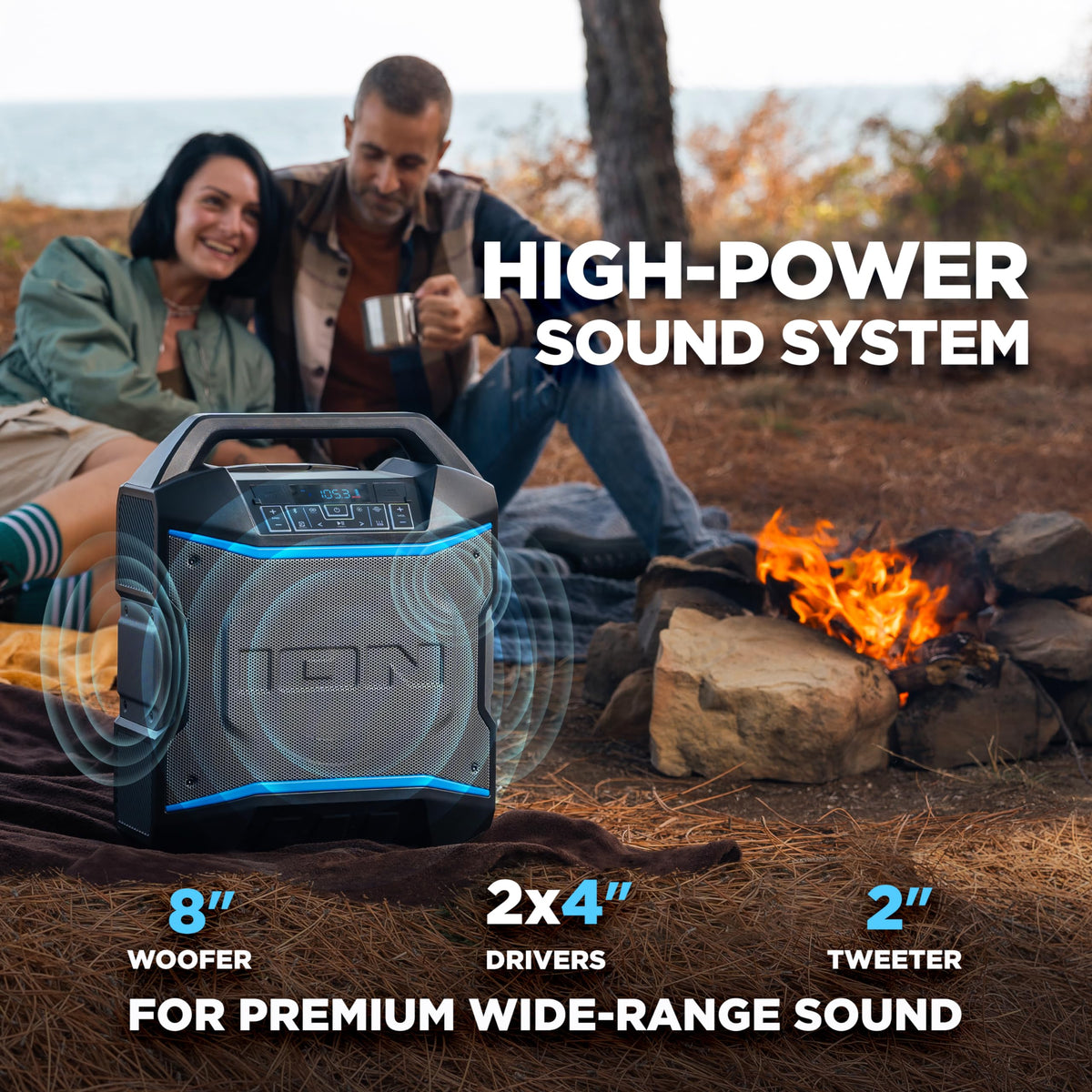 ION Block Rocker - Portable Bluetooth Outdoor Party Speaker with Karaoke Microphone, Battery, 4 Speakers, Radio, USB Port, App, Water-Resistant, 120W