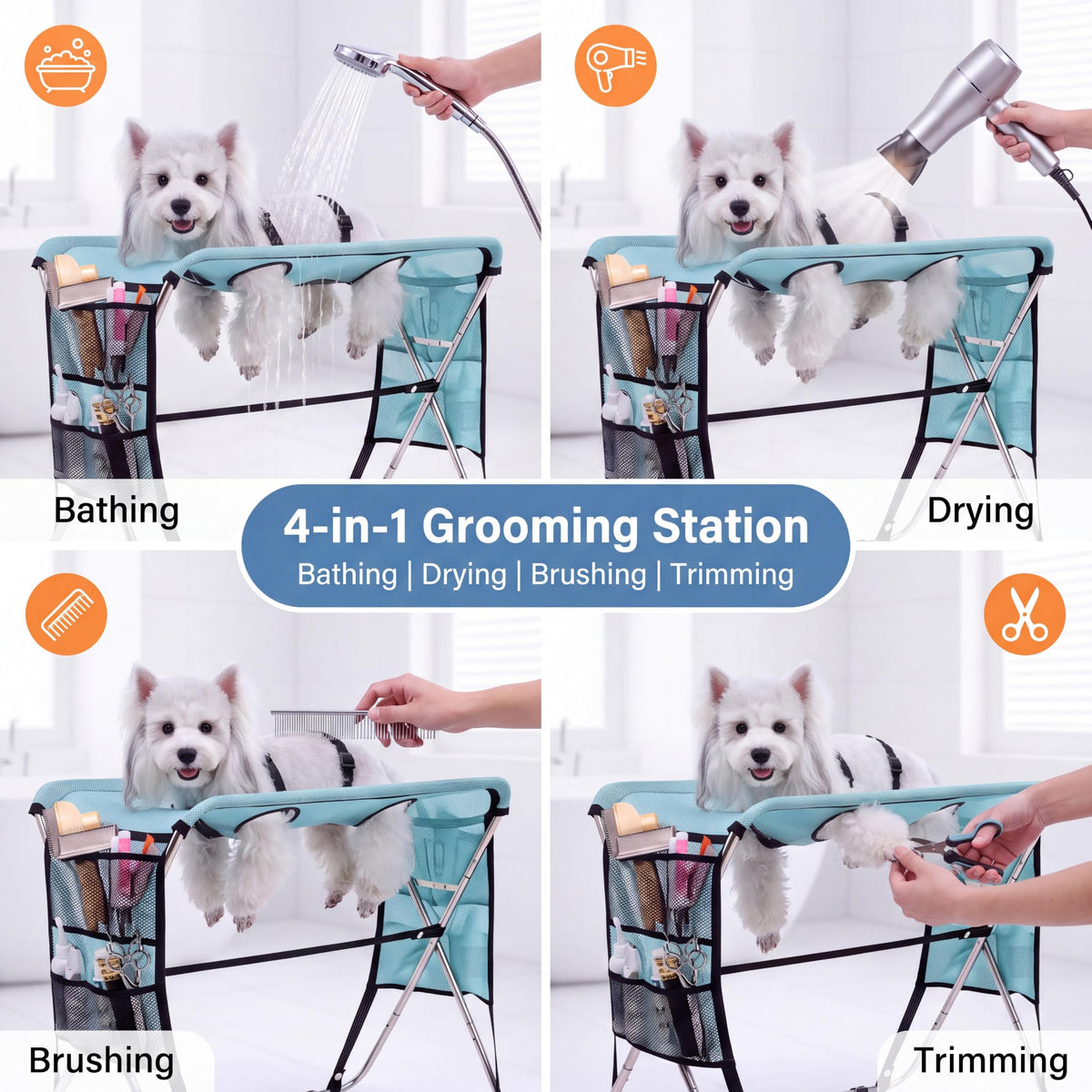 Pet Grooming Bath Stand for Small & Medium Dogs Cats，8-Hole Foldable Portable, Works as Pet Bathtub, dog bath hammock，Pet Grooming Bath Stand for Home and Outdoor Use