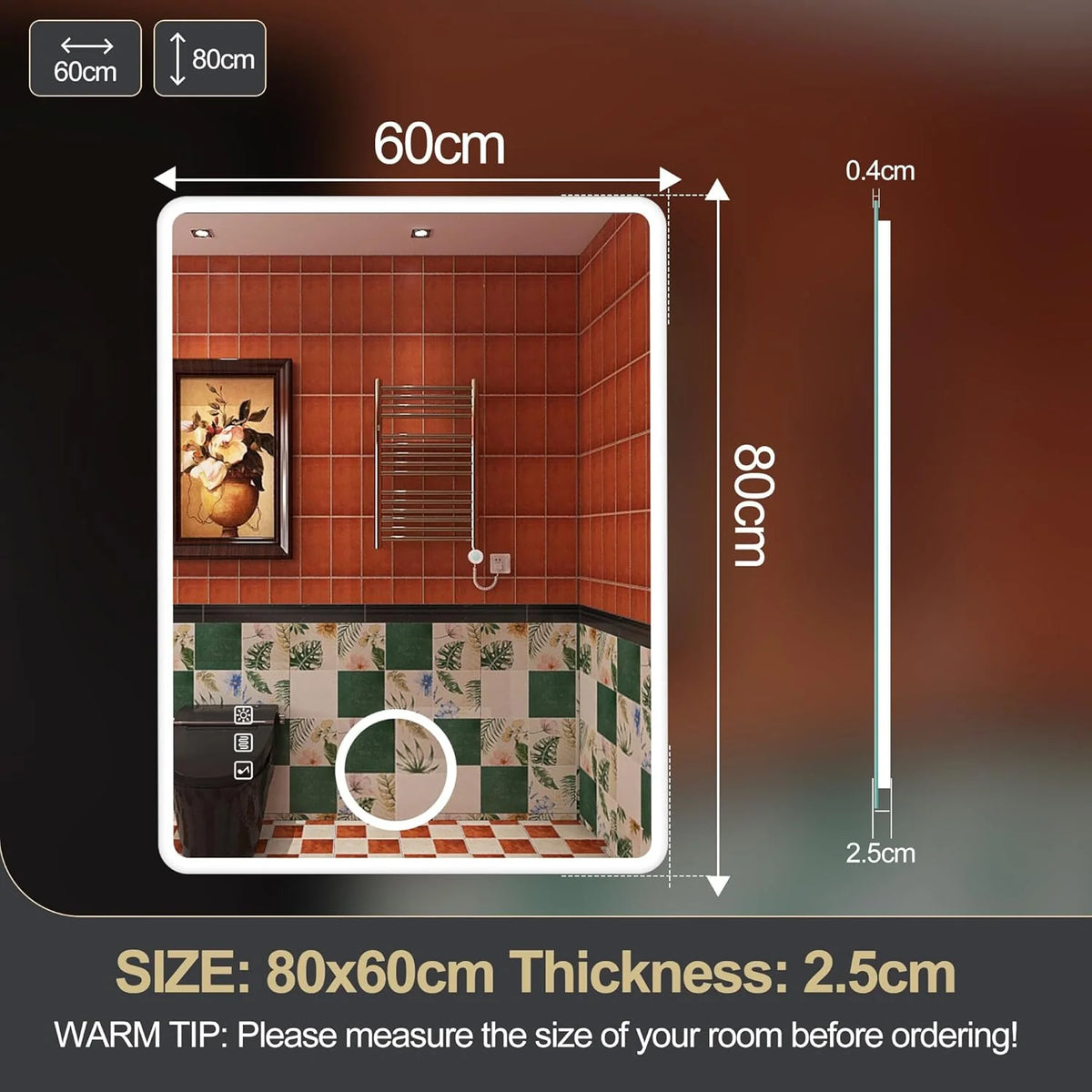2026 Bathroom mirror S'bagno with lighting 1200 x 700 mm, IP44, LED, Bluetooth, anti-fog, 3 light colours (3,000 K, 4,000 K