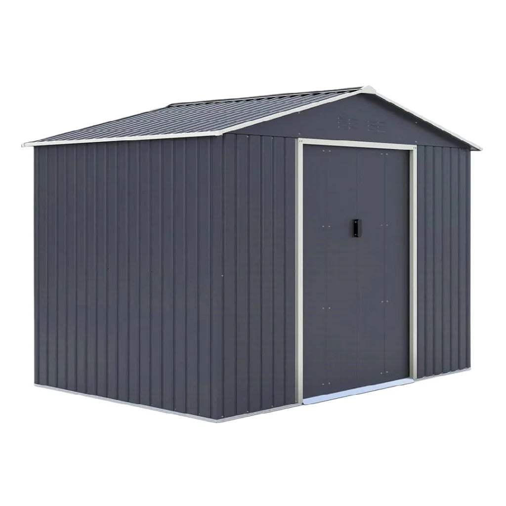 2026 Garden shelter imitation grey wood with double door and windows