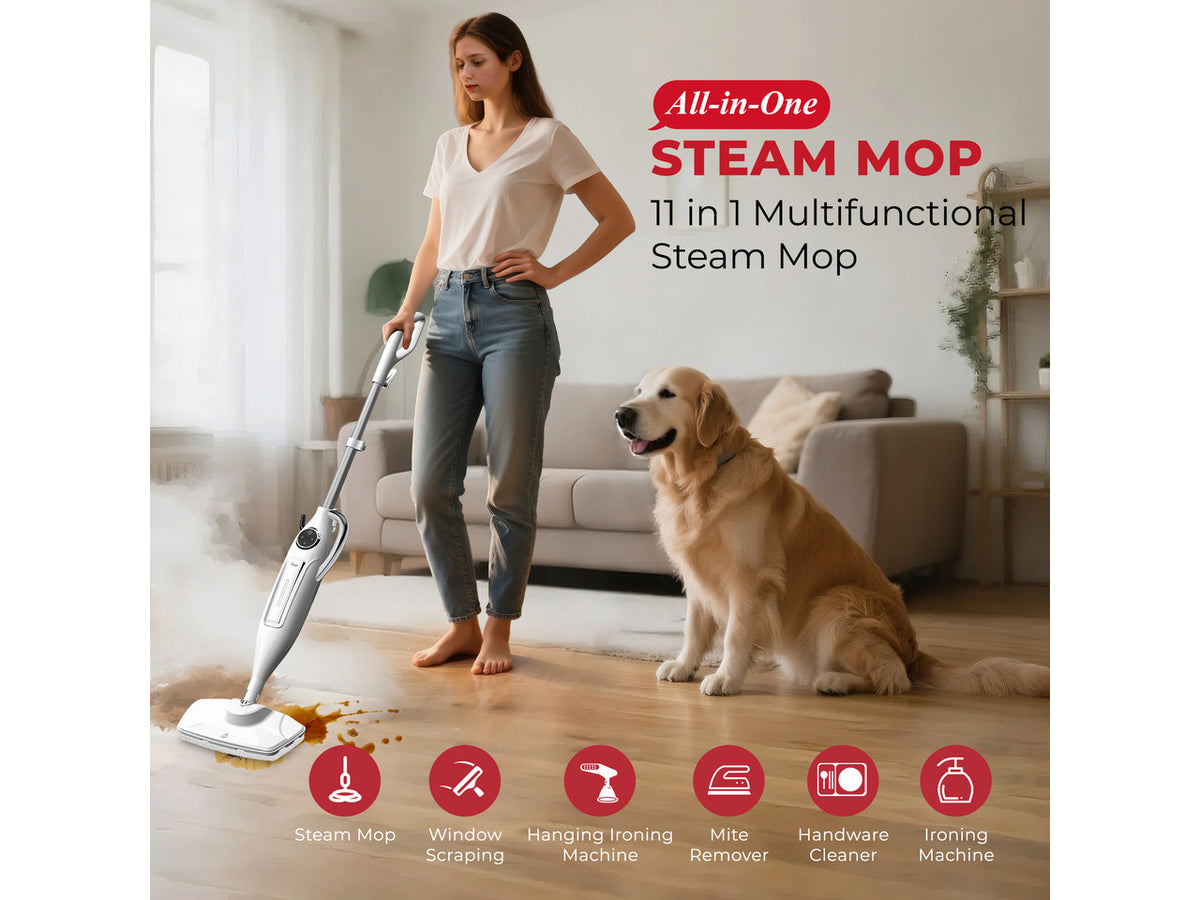 Rosewill 11-in-1 Steam Mop, 260°F Handheld Steam Cleaner, 1200W Detachable Steam Mops for Floor Cleaning, Removable Tank, Multi-Purpose Steamer for Hardwood, Tile, Grout, Furniture- White