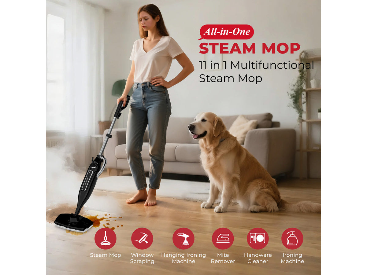 Rosewill 11-in-1 Steam Mop, 260°F Handheld Steam Cleaner, 1200W Detachable Steam Mops for Floor Cleaning, Removable Tank, Multi-Purpose Steamer for Hardwood, Tile, Grout, Furniture - Black