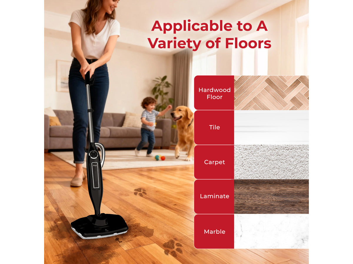Rosewill 11-in-1 Steam Mop, 260°F Handheld Steam Cleaner, 1200W Detachable Steam Mops for Floor Cleaning, Removable Tank, Multi-Purpose Steamer for Hardwood, Tile, Grout, Furniture - Black