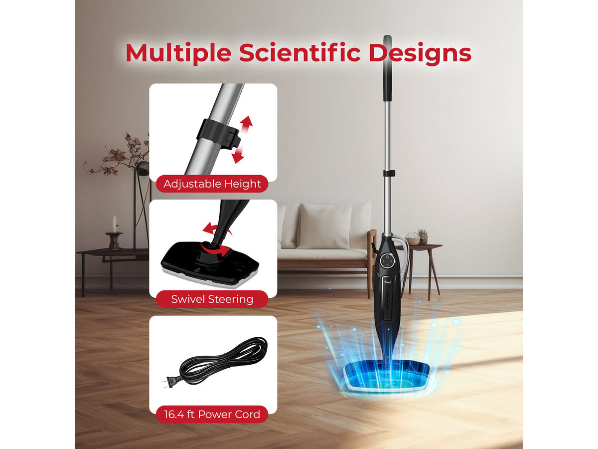 Rosewill 11-in-1 Steam Mop, 260°F Handheld Steam Cleaner, 1200W Detachable Steam Mops for Floor Cleaning, Removable Tank, Multi-Purpose Steamer for Hardwood, Tile, Grout, Furniture - Black