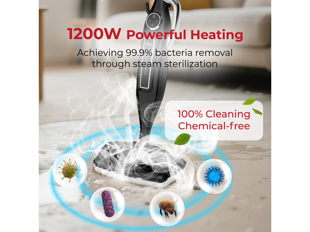 Rosewill 11-in-1 Steam Mop, 260°F Handheld Steam Cleaner, 1200W Detachable Steam Mops for Floor Cleaning, Removable Tank, Multi-Purpose Steamer for Hardwood, Tile, Grout, Furniture - Black