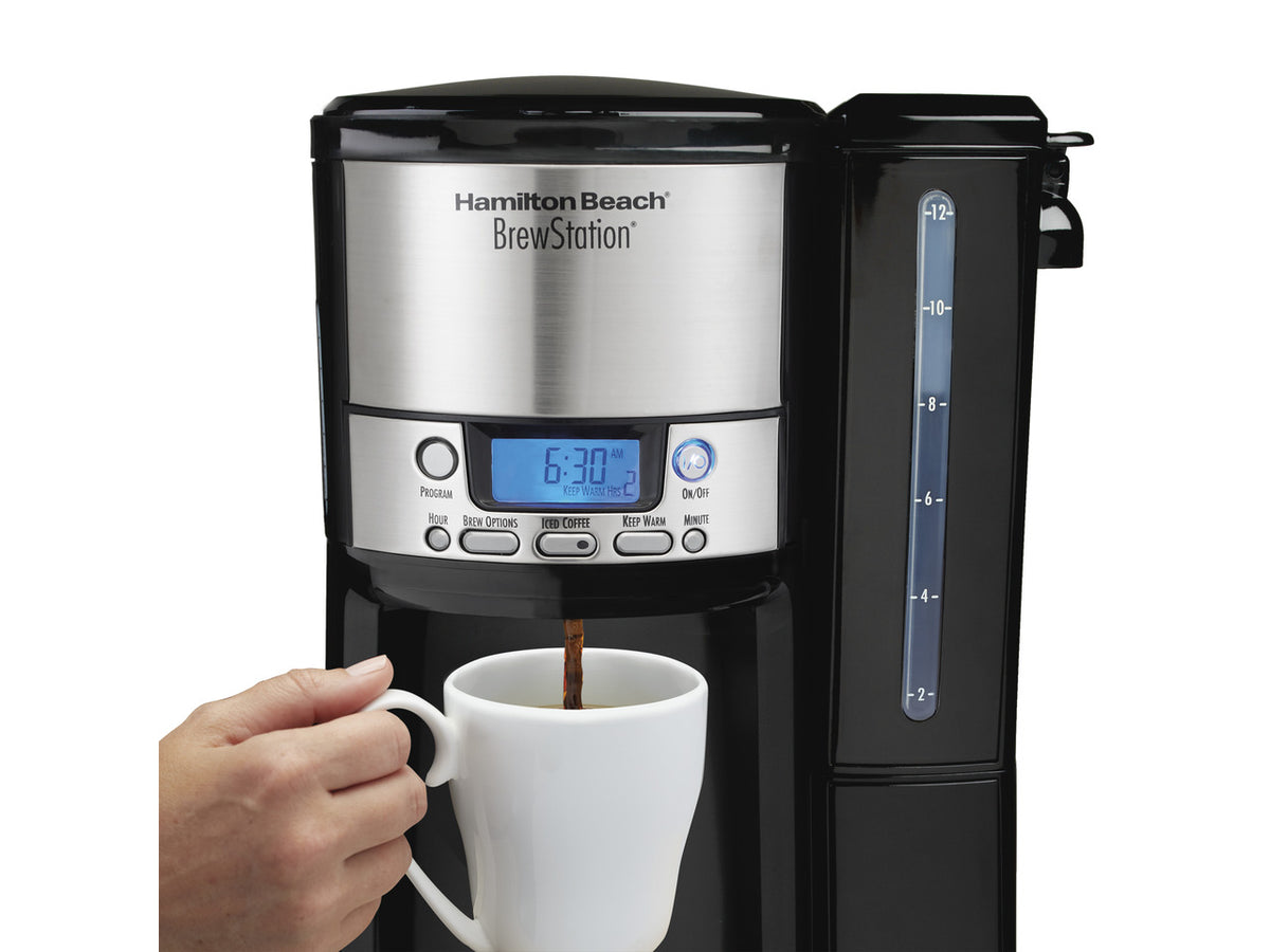 Hamilton Beach 47900 Black Brew Station 12-Cup Dispensing Programmable Coffeemaker with Removable Water Reservoir