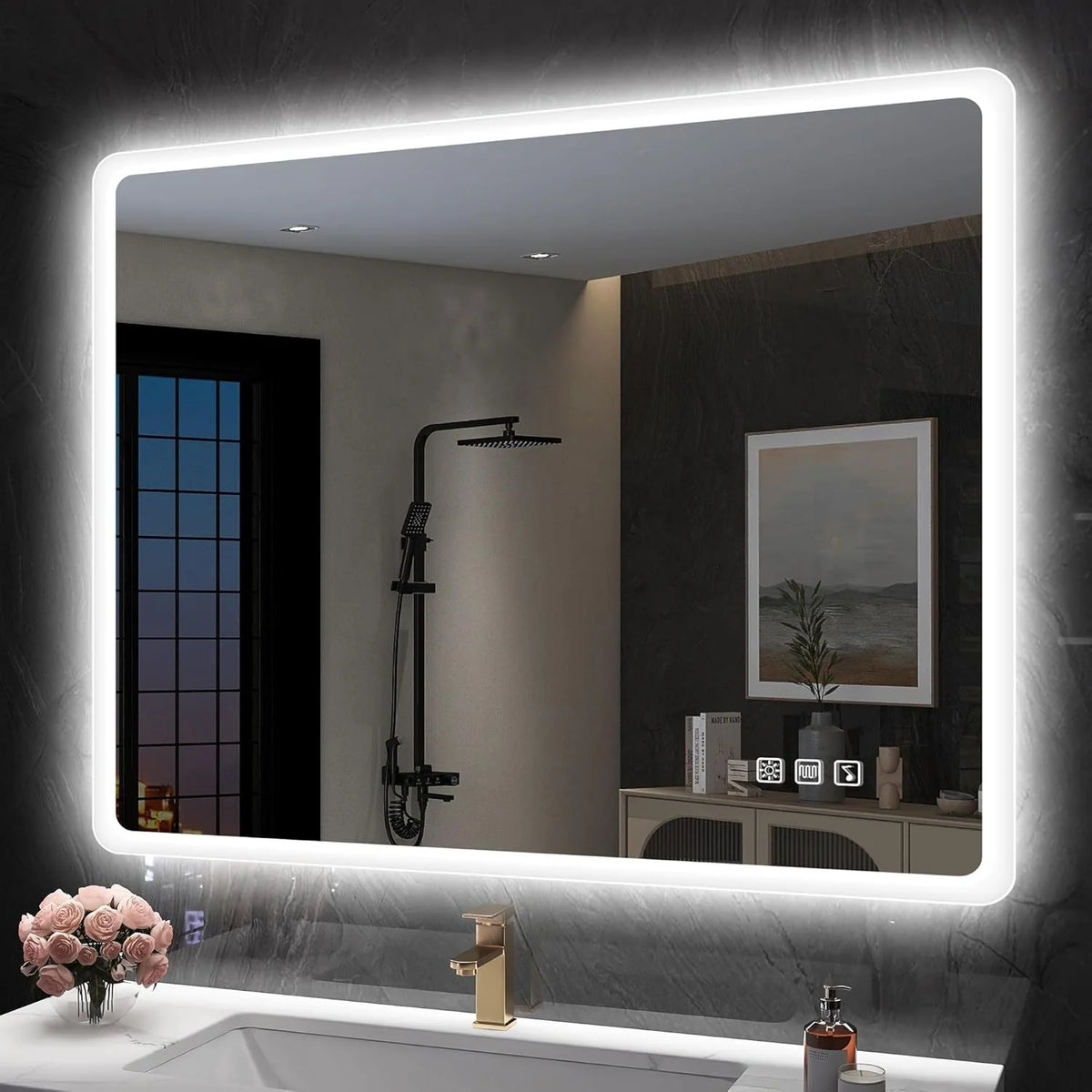 2026 Bathroom mirror S'bagno with lighting 1200 x 700 mm, IP44, LED, Bluetooth, anti-fog, 3 light colours (3,000 K, 4,000 K