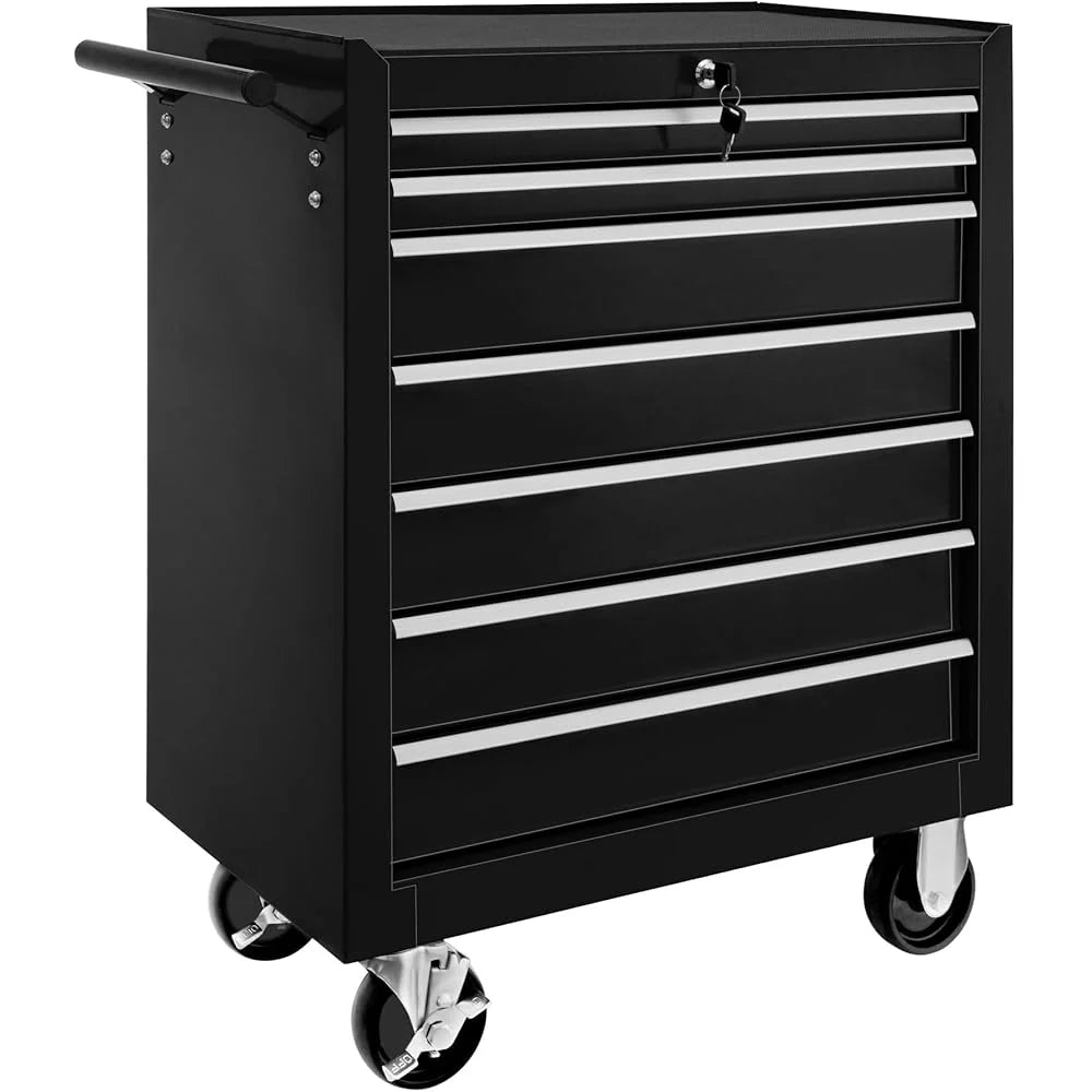 2026 TecTake® Workshop Cart Metallic Workshop Servant Empty Trolley Professional 7 Spacious Drawers Lockable Castor for Stora