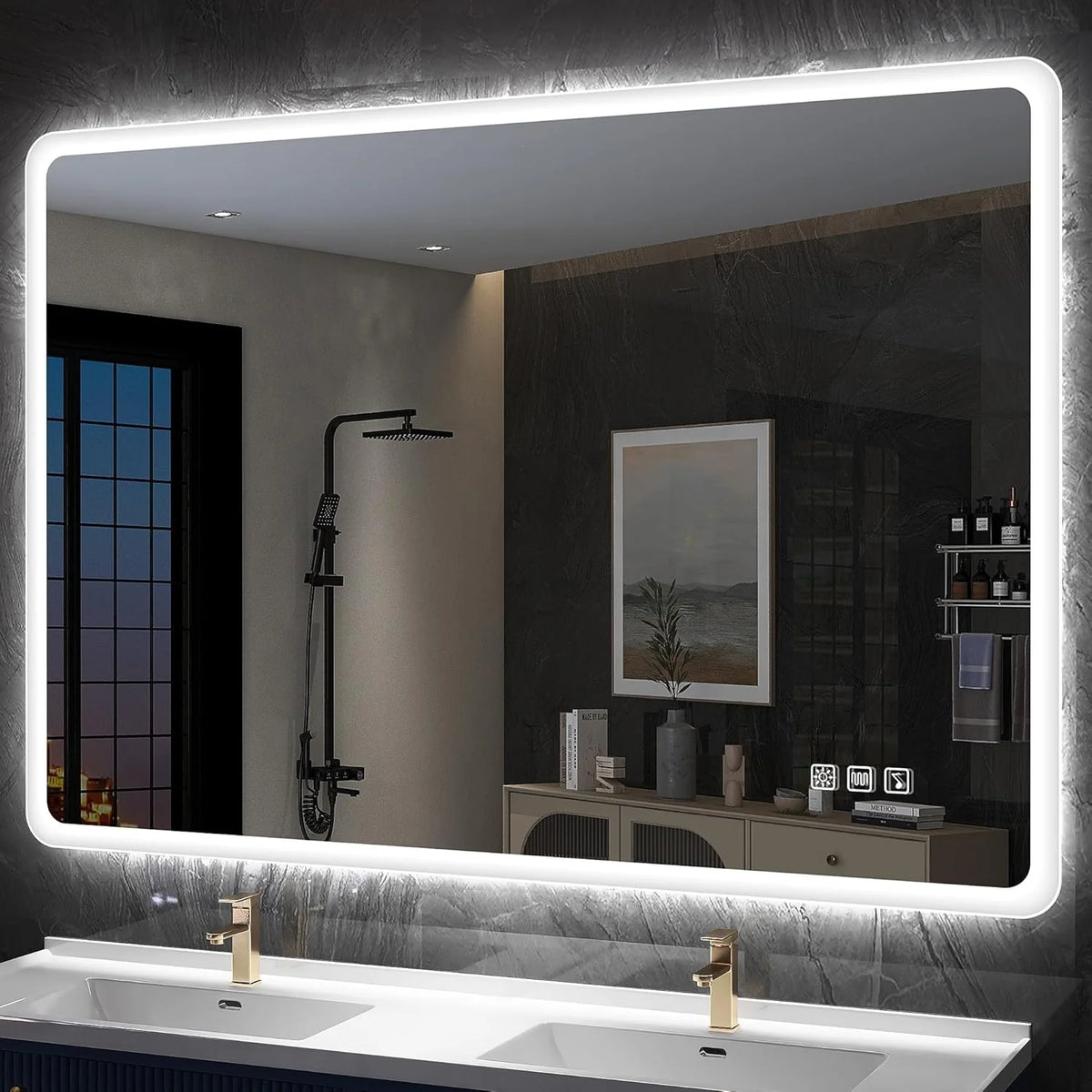2026 Bathroom mirror S'bagno with lighting 1200 x 700 mm, IP44, LED, Bluetooth, anti-fog, 3 light colours (3,000 K, 4,000 K