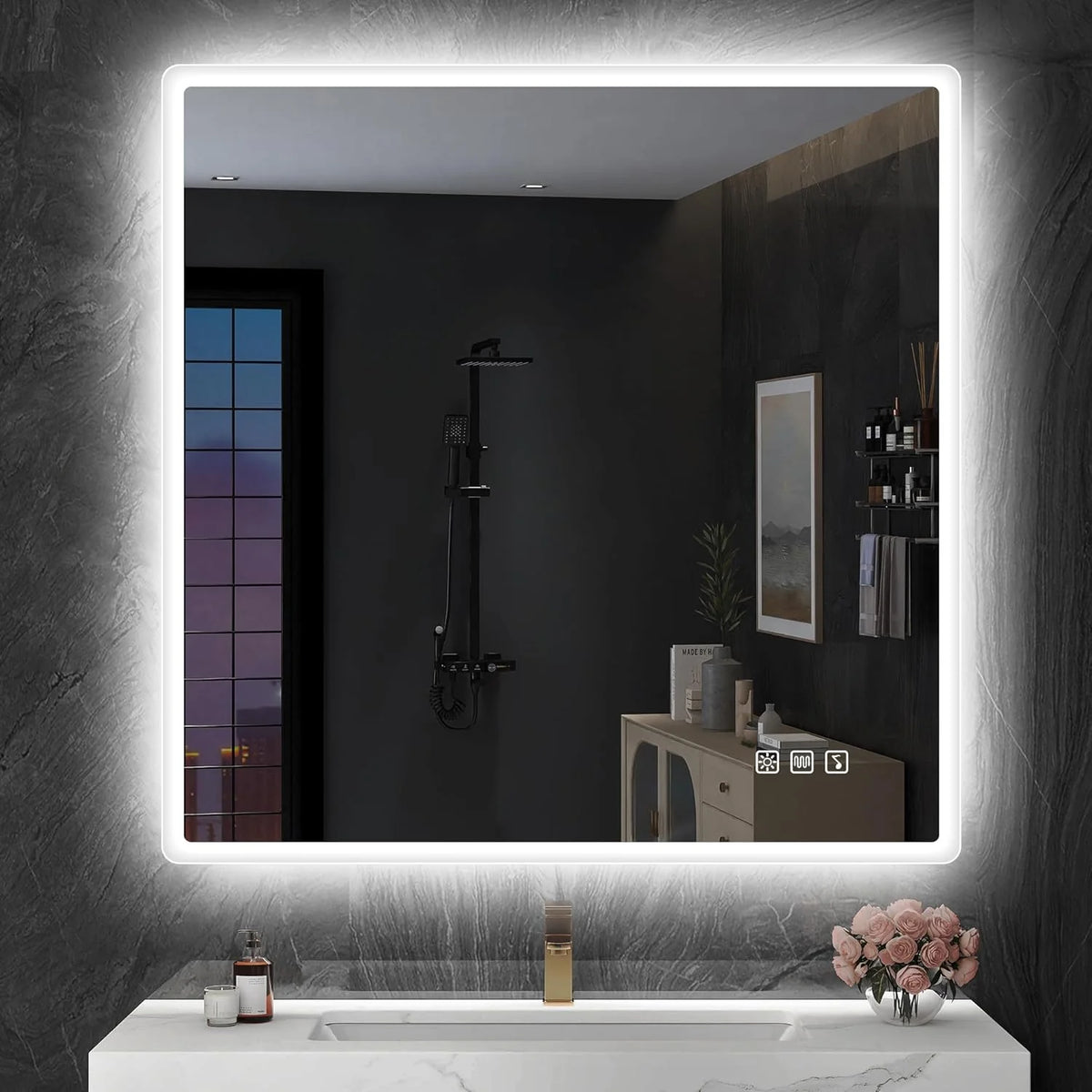 2026 Bathroom mirror S'bagno with lighting 1200 x 700 mm, IP44, LED, Bluetooth, anti-fog, 3 light colours (3,000 K, 4,000 K