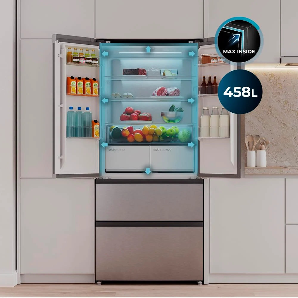 2026 Cecotec Fridge French door of 4 Doors Semi-Integrable 458L Total No Frost Bolero CoolMarket F2D 458 SBI Stainless E, Hei