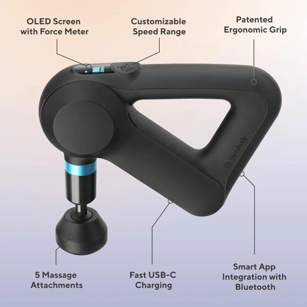 TheraGun Elite Ultra-Quiet Percussion Massage Gun for Deep Tissue Muscle Pain Relief, Handheld Electric Massager Perfect for Neck, Back, and Full Body Tension, Bluetooth and USB-C Charging, 5th Gen
