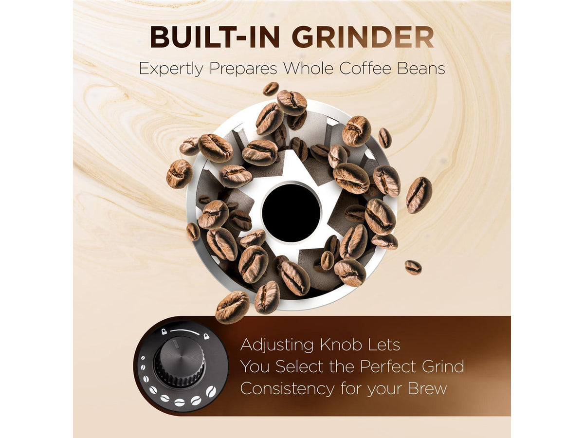 2-in-1 Drip Coffee Maker & Grinder Programmable Auto Brew & Timer - Warming Plate - 10 Cup - Reusable Filter Basket 1.5L Water Tank 1000W - Pause and Pour