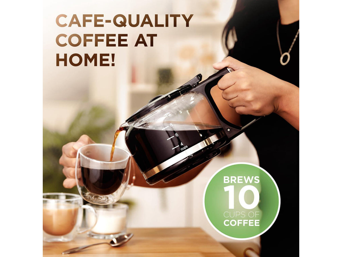 2-in-1 Drip Coffee Maker & Grinder Programmable Auto Brew & Timer - Warming Plate - 10 Cup - Reusable Filter Basket 1.5L Water Tank 1000W - Pause and Pour