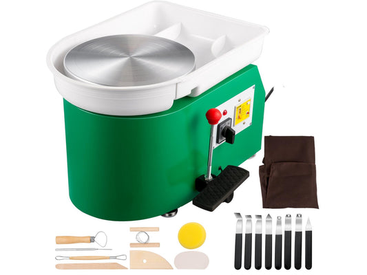 Pottery Wheel 28cm Pottery Forming Machine 350W Electric Pottery Wheel with Adjustable Feet Lever Pedal DIY Clay Tool with Tray for Ceramic Work Clay Art DIY Clay Green, 18 Piece