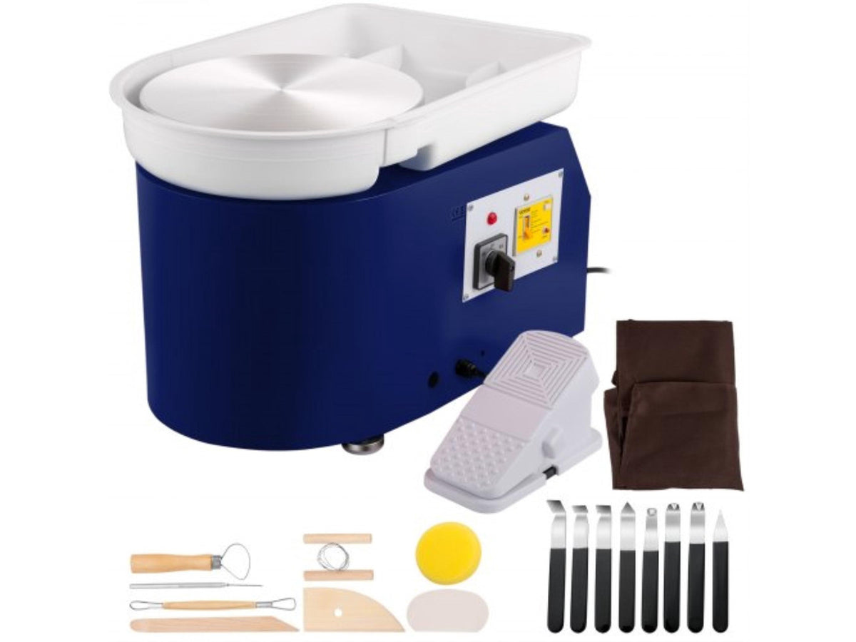 Pottery Wheel 28cm Pottery Forming Machine with Detachable Basin Foot Pedal Control 350W Art Craft DIY Clay Tool for Art Craft Work and Home DIY Blue, 18 Piece
