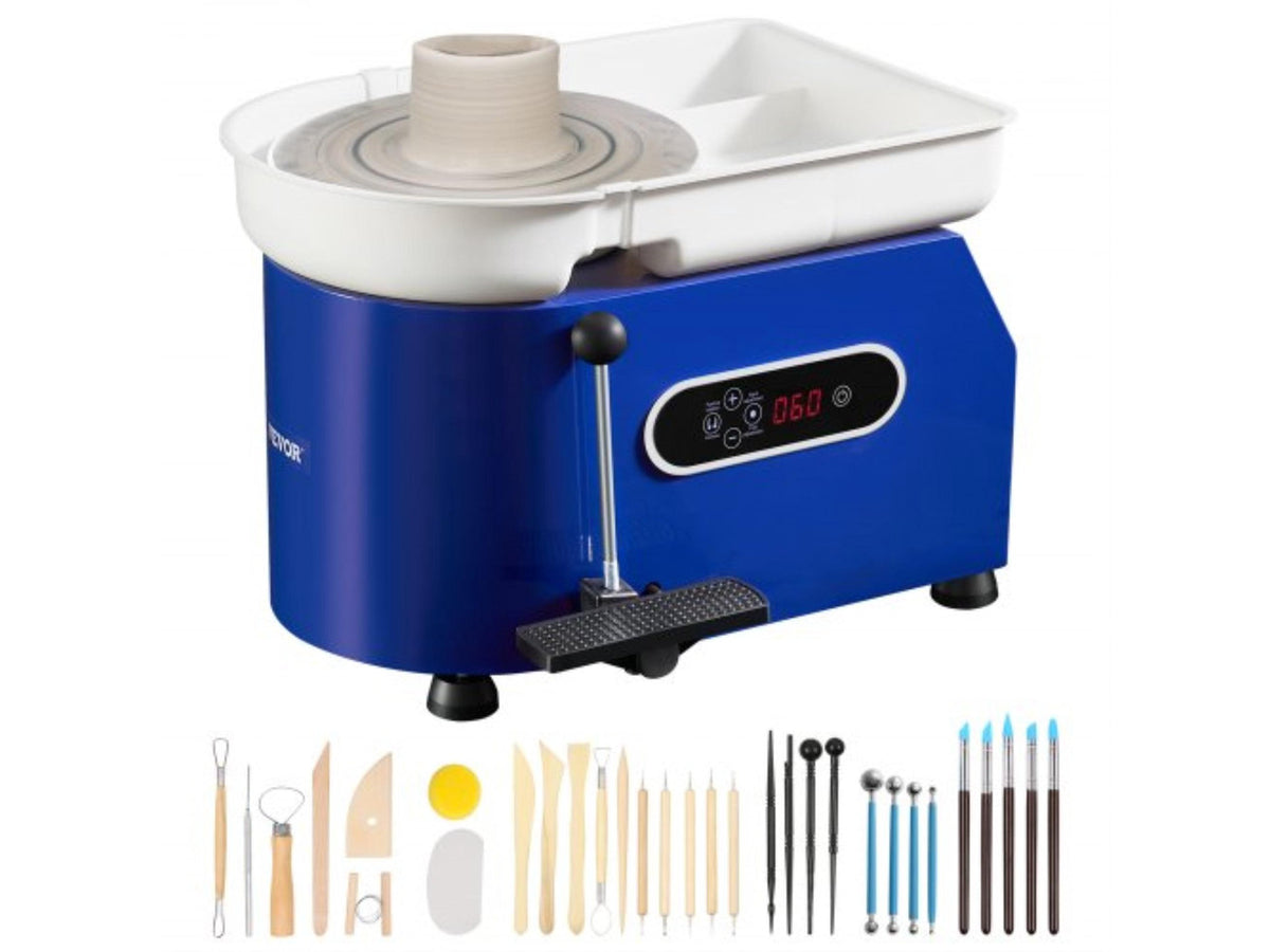 Pottery Wheel, 450W, For Adults and Beginners, 11in Clay Wheel Machine, Adjustable 60-300RPM Speed Handle and Pedal, ABS Detachable Basin, Accessory Kit for Craft DIY, LCD Touch Screen, Blue