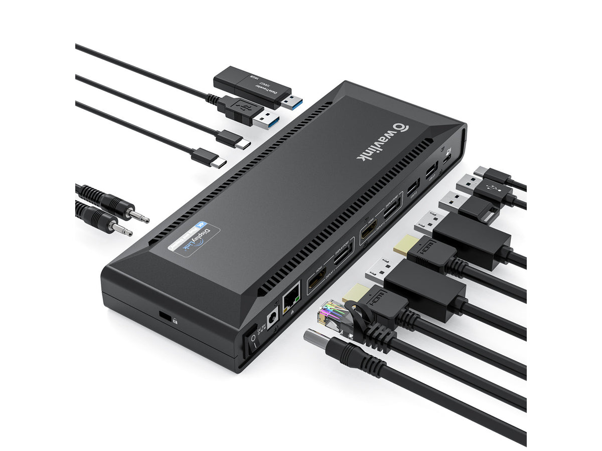 WAVLINK DisplayLink Laptop Docking Station with 100W Charging, Single 5K/Dual 4K@60Hz Display for Windows/New MacBook Neo/MacOS/ChromeOS/Ubuntu ( 2xDP 1.2, 2xHDMI, LAN, 6 USB Ports, Audio/Mic)