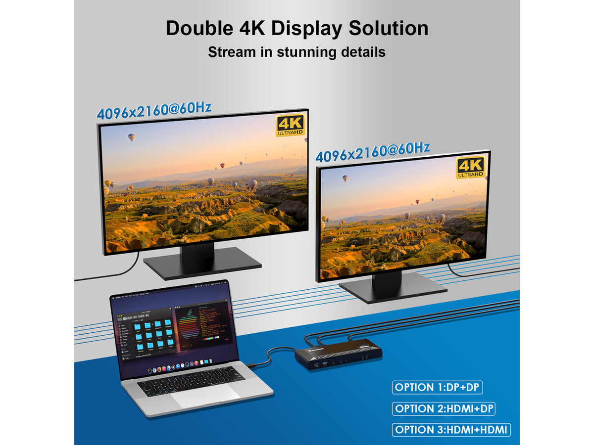 WAVLINK DisplayLink Laptop Docking Station with 100W Charging, Single 5K/Dual 4K@60Hz Display for Windows/New MacBook Neo/MacOS/ChromeOS/Ubuntu ( 2xDP 1.2, 2xHDMI, LAN, 6 USB Ports, Audio/Mic)