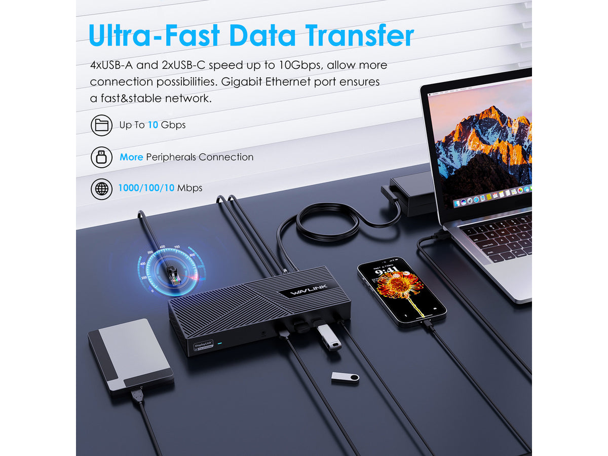 Wavlink USB C Triple Monitor Docking station With 100W Laptop Charging, 3X HDMI, 2X DisplayPort, 6X 10Gbps USB Ports, Gigabit Ethernet, Audio&Mic for New MacBook Neo,MacBook M1/M2/M3/M4, USB4, Windows