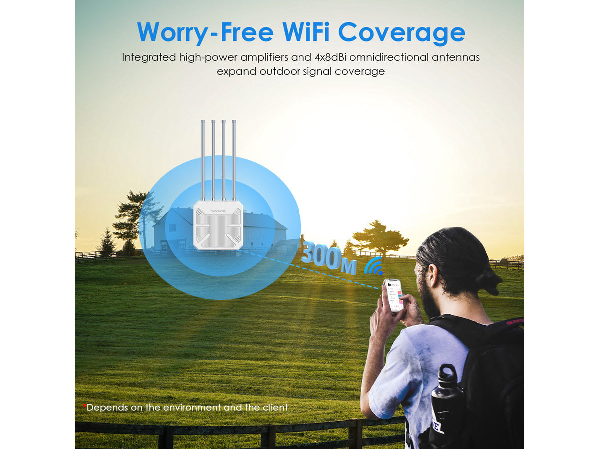 Wavlink AX1800 Outdoor WiFi Range Extender Dual Band WiFi Repeater Long Range Weatherproof Outdoor WiFi Signal Booster Access Point | Mesh with POE and IP67, Gigabit Port, Seamless Roaming & MU-MIMO