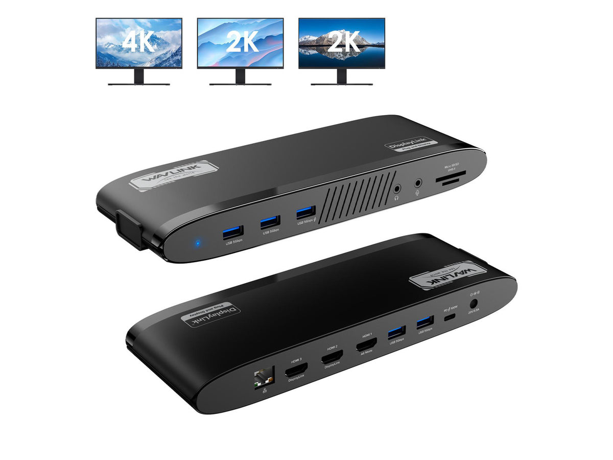 WAVLINK DisplayLink Docking Station 3 Monitors, MacBook Neo Triple Monitor, Dual 2K + 4K with 100W Charging, 3 HDMI, 5 USB Ports, Ethernet, SD/TF, Audio for New MacBook Neo, Mac M1/M2/M3/M4 & Windows