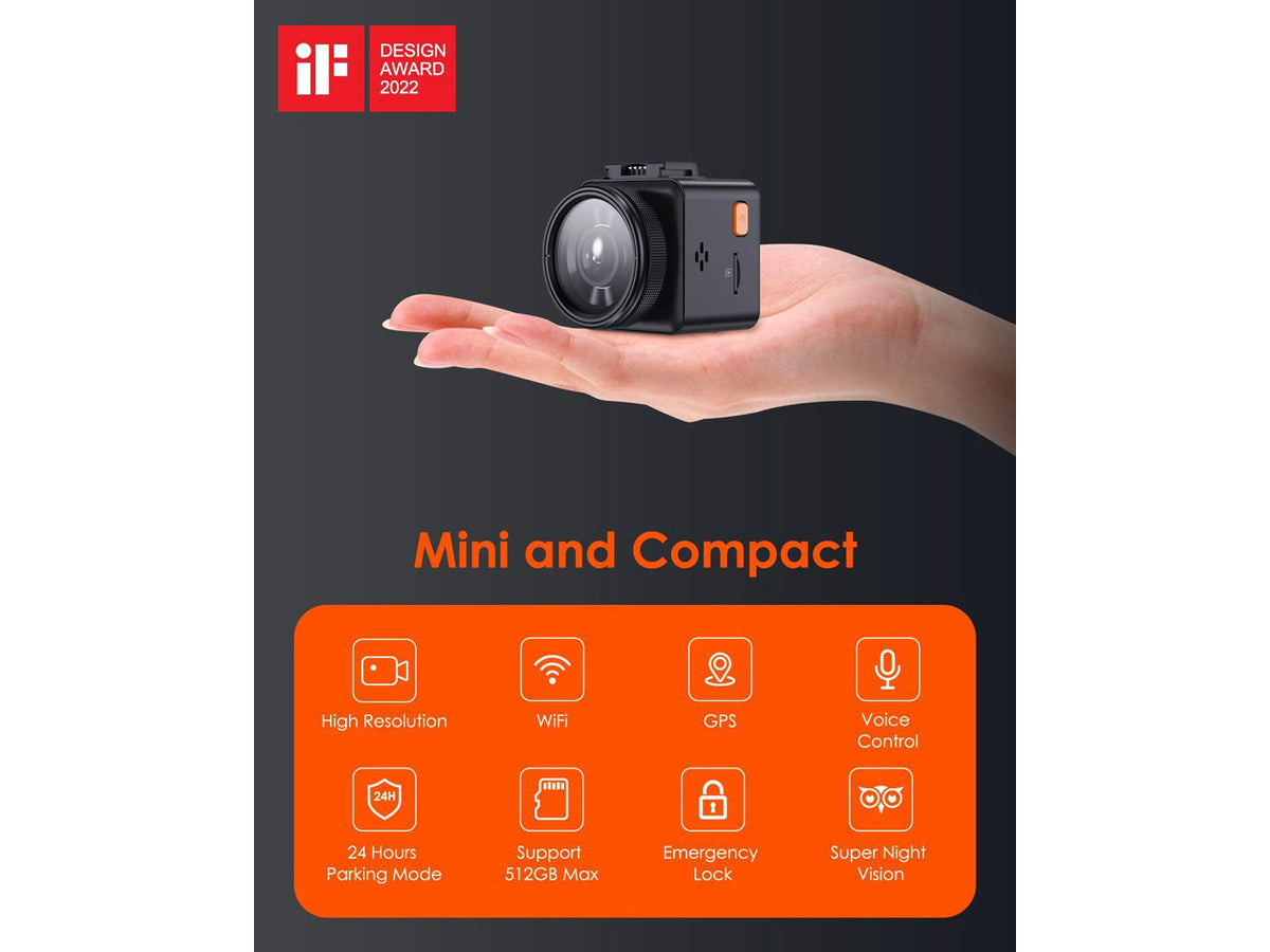 Vantrue E1-G WiFi Mini Dash Cam with Voice Control & GPS, Car Dash Camera with Remote Controller, Super Night Vision, 24 Hours Parking Mode, Buffered Motion Detection, Support 512GB Max