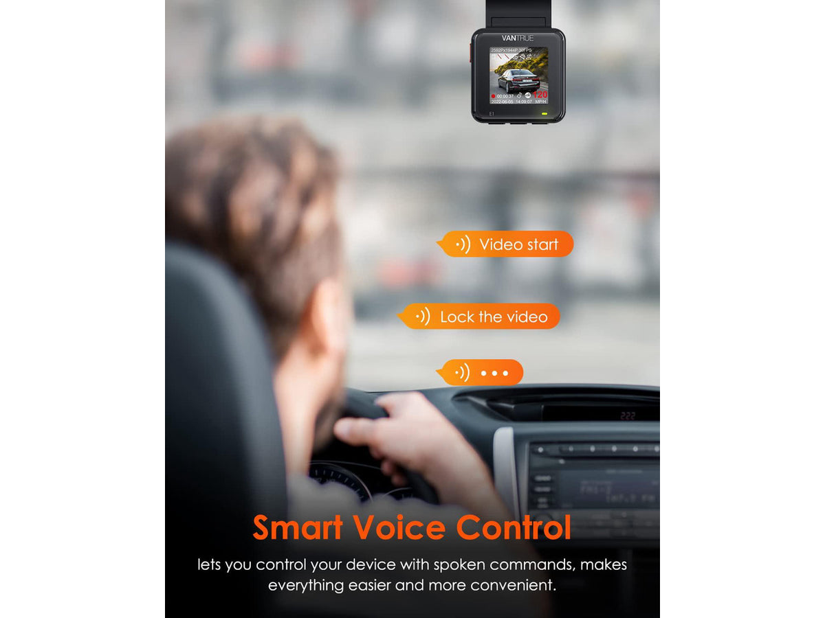 Vantrue E1-G WiFi Mini Dash Cam with Voice Control & GPS, Car Dash Camera with Remote Controller, Super Night Vision, 24 Hours Parking Mode, Buffered Motion Detection, Support 512GB Max