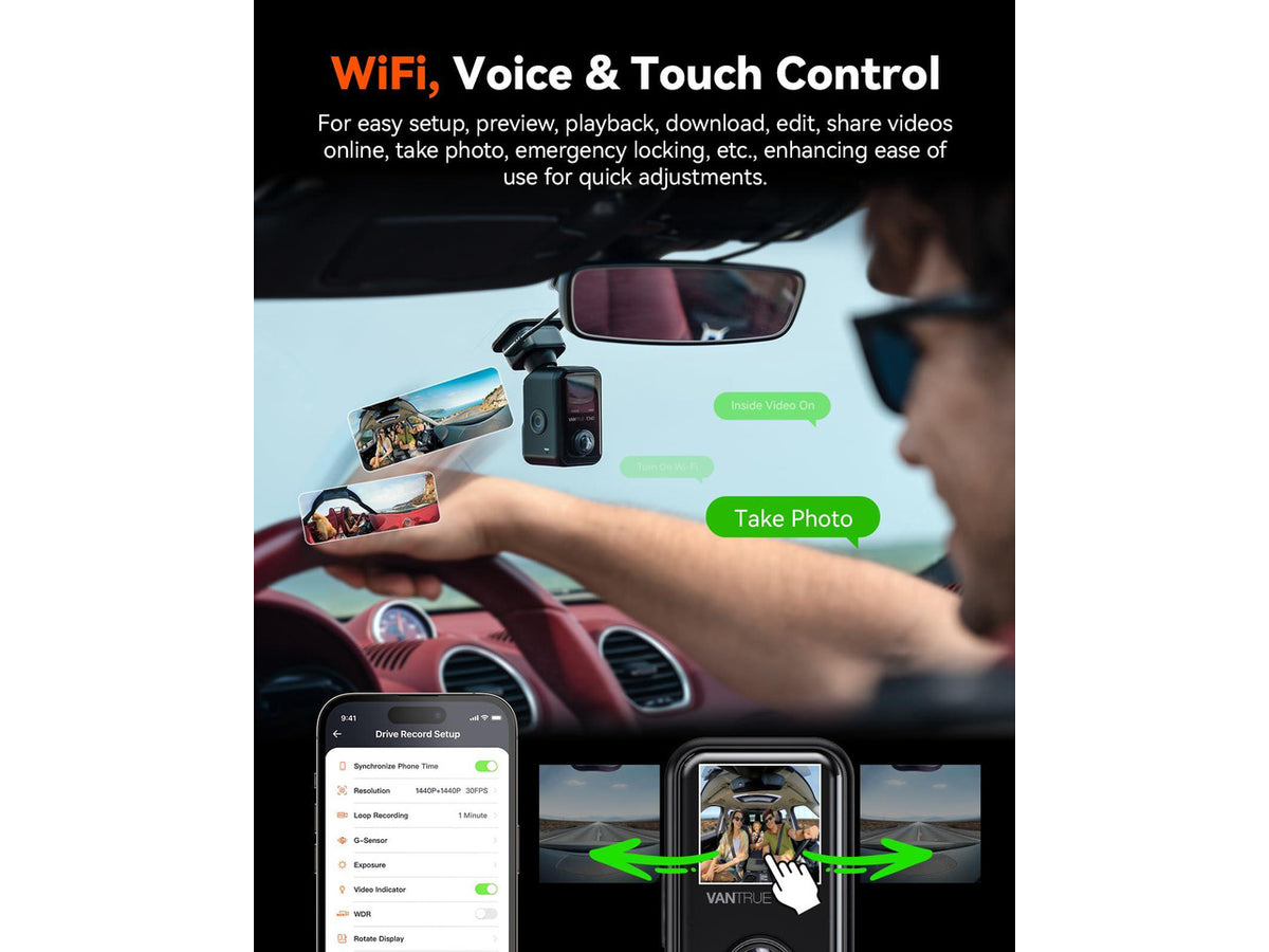 Vantrue E360 5.2K Panoramic Dash Cam: STARVIS 2 Night Vision, WiFi GPS, Voice Control, 24H Parking Mode, 512GB Max