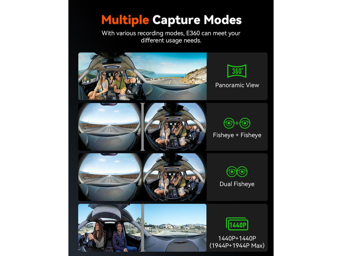 Vantrue E360 5.2K Panoramic Dash Cam: STARVIS 2 Night Vision, WiFi GPS, Voice Control, 24H Parking Mode, 512GB Max