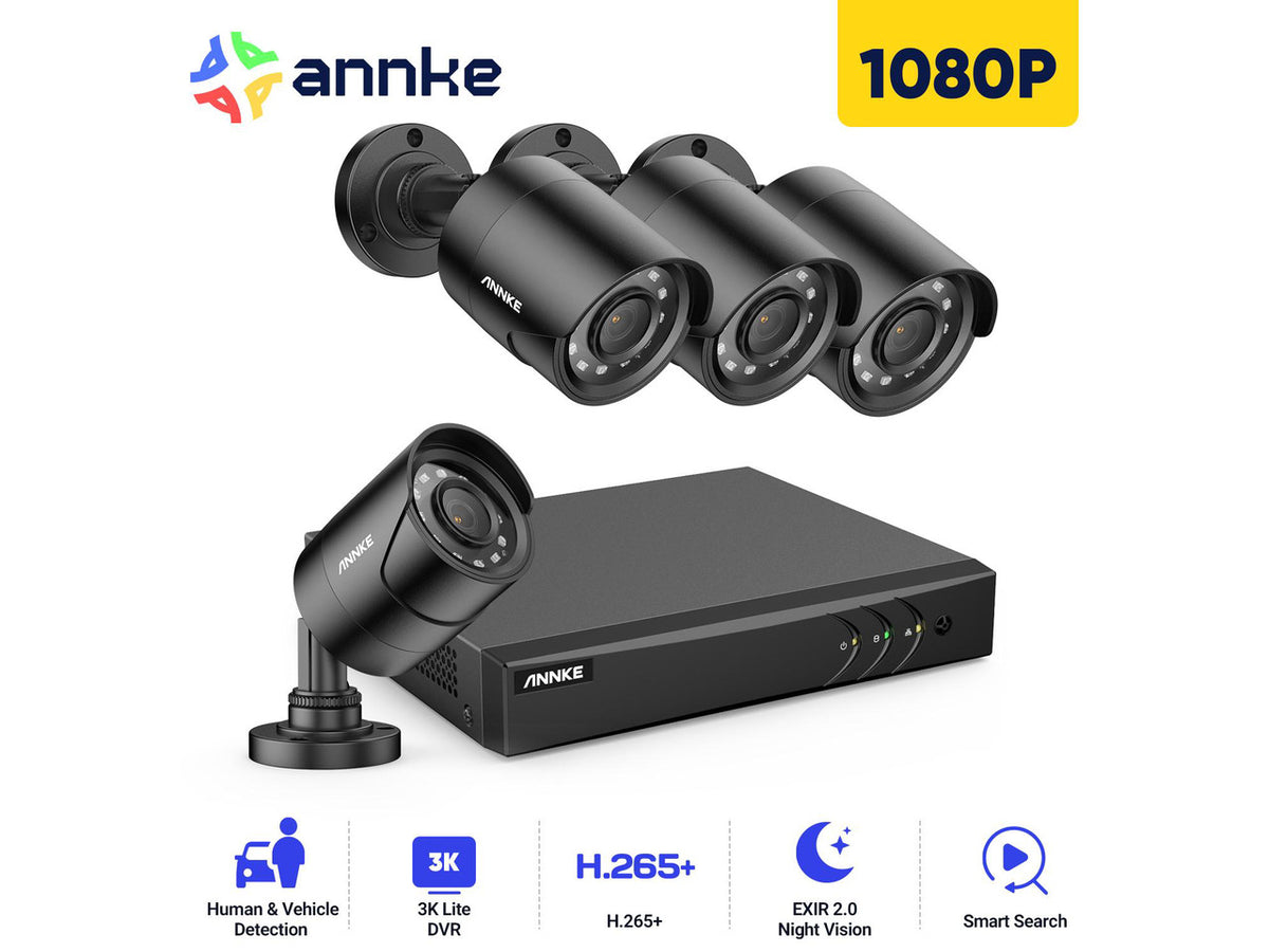 ANNKE 8CH H.265+ 3K Lite Security Camera System with AI Human/Vehicle Detection, 4 x 1920TVL 2MP Wired CCTV IP66 Cameras for Indoor Outdoor Use, Remote Access, NO HDD, Surveillance System Kit