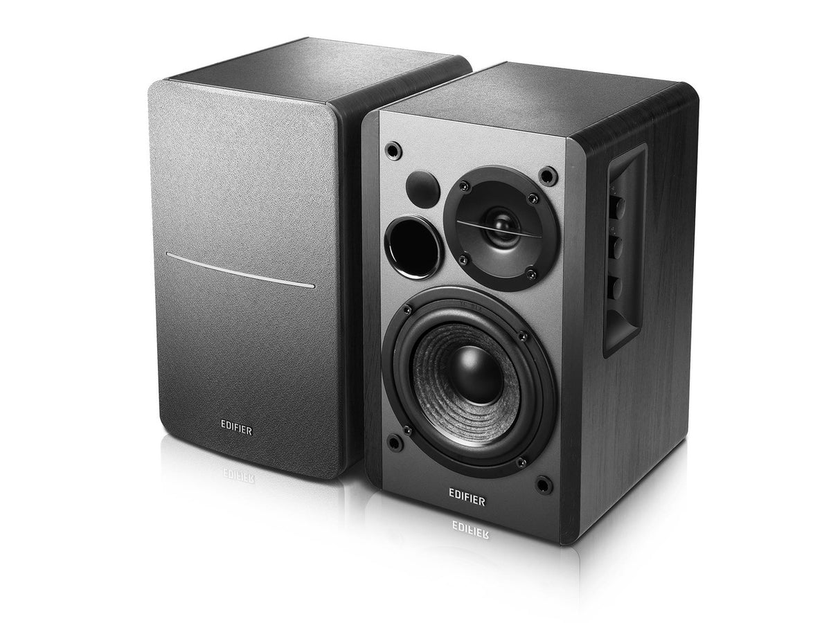 Edifier R1280DB Powered Bluetooth Bookshelf Speakers - Optical Input - Wireless Studio Monitors - 4 Inch Near Field Speaker - 42w RMS - Wood Grain (Black)