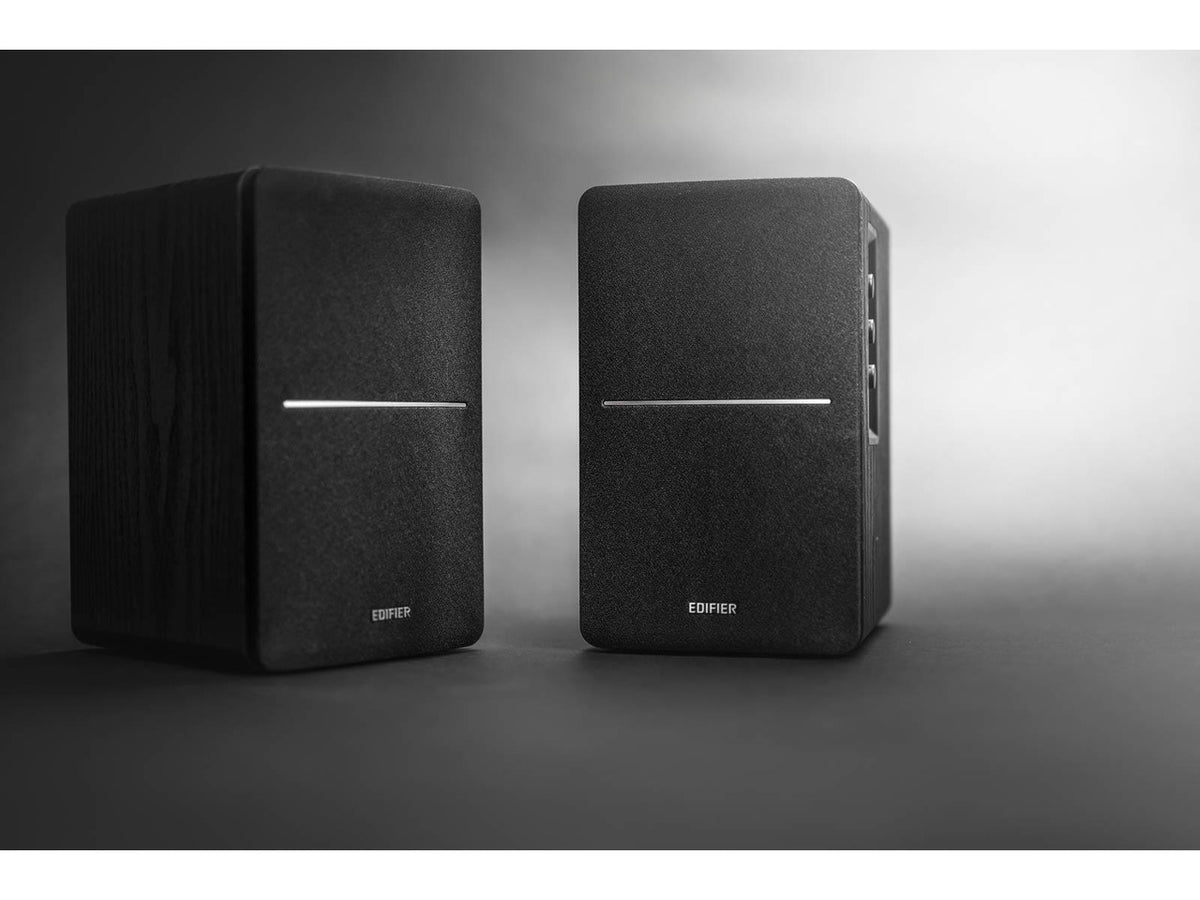 Edifier R1280DB Powered Bluetooth Bookshelf Speakers - Optical Input - Wireless Studio Monitors - 4 Inch Near Field Speaker - 42w RMS - Wood Grain (Black)