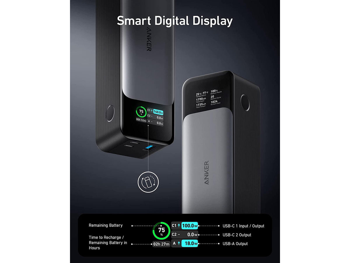 Anker 737 Power Bank 24000mAh 3-Port Portable Charger | 140W Output | Smart Digital Display | Compatible with iPhone 15/15 Plus/15 Pro/15 Pro Max, iPhone 14/13 Series, Samsung, MacBook, Dell, AirPods