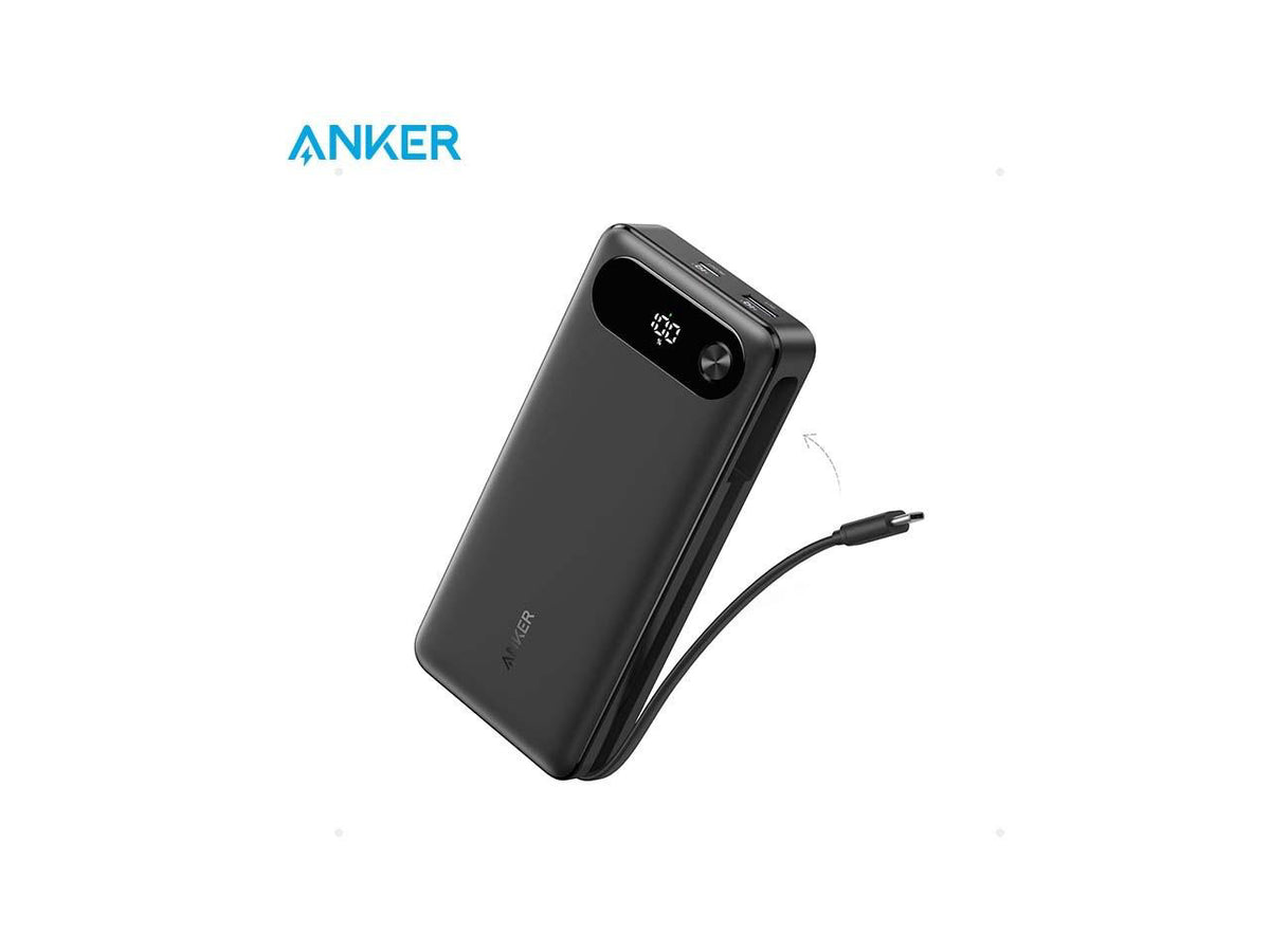 Anker Power Bank, 20,000mAh Portable Charger with Built-in USB-C Cable, 87W Max Fast Charging Battery Pack for Laptop, 2 USB-C and 1 USB-A, for MacBook, iPhone 15 Series, Samsung, Switch, and More