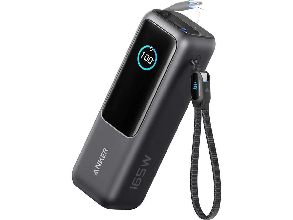 Anker Laptop Power Bank, 25,000mAh Portable Charger with Triple 100W USB-C Ports for Multi-Device Charging, Built-in and Retractable Cables, for iPhone 16/15 Series, MacBook, Samsung, and More