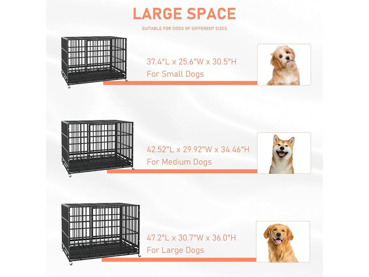 Vitesse 38 inch Heavy Duty Indestructible Dog Crate, Escape Proof Dog Cage Kennel with Lockable Wheels,High Anxiety Double Door Dog Crate,Extra Large Crate Indoor for Large Dog with Removable Tray