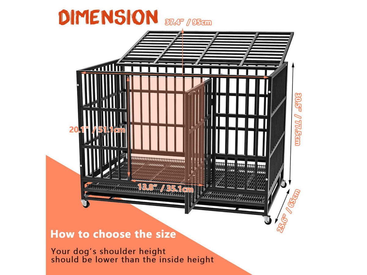Vitesse 38 inch Heavy Duty Indestructible Dog Crate, Escape Proof Dog Cage Kennel with Lockable Wheels,High Anxiety Double Door Dog Crate,Extra Large Crate Indoor for Large Dog with Removable Tray