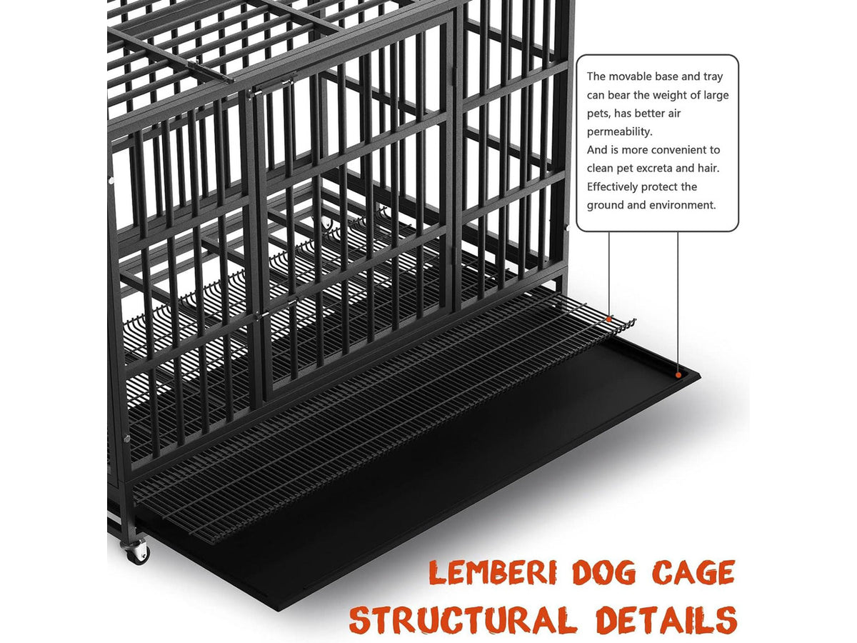 Vitesse 38 inch Heavy Duty Indestructible Dog Crate, Escape Proof Dog Cage Kennel with Lockable Wheels,High Anxiety Double Door Dog Crate,Extra Large Crate Indoor for Large Dog with Removable Tray